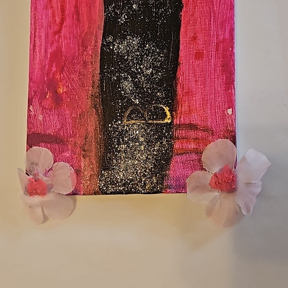 HAND CRAFTED 5 x 7 Barbie Core Abstract Painting Art Room Decor Unique Upcycled - Picture 11 of 17